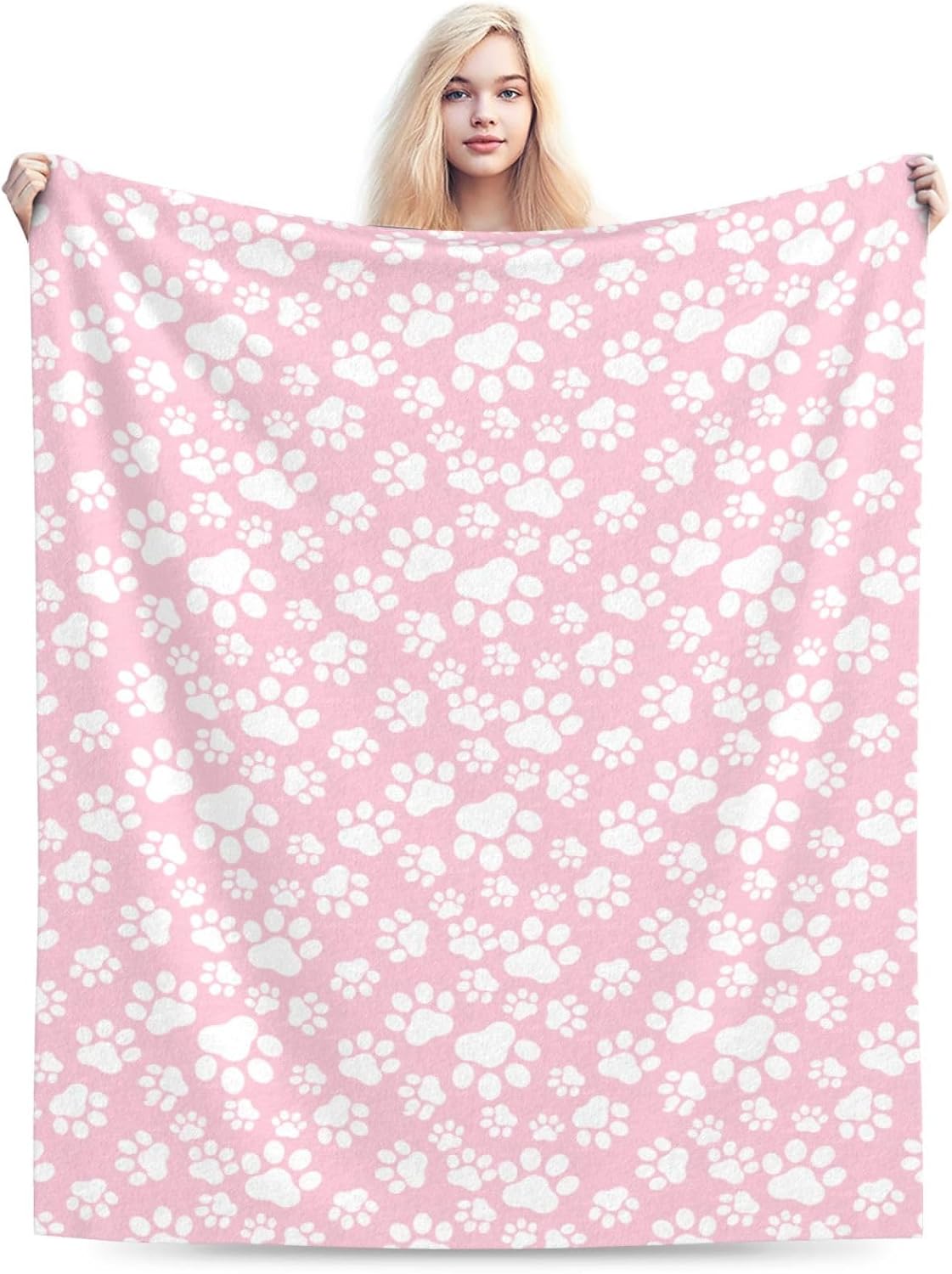 Cute Dog Paws Pink Fleece Throw Blanket Ultra Soft Cozy Pet Animal Footprints Decorative Flannel Blanket for Home Bed Couch Chair Travel 40x30in