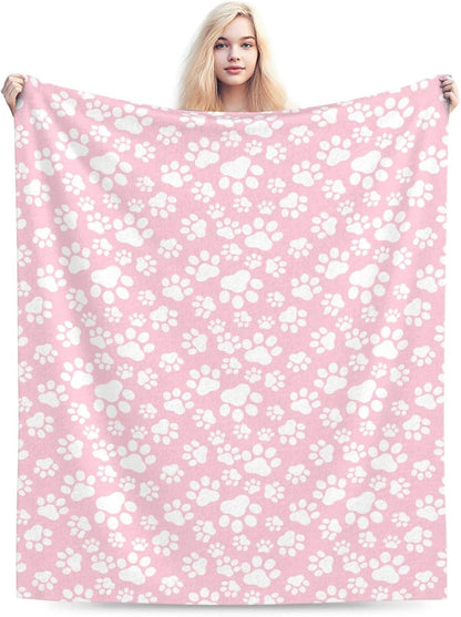 Cute Dog Paws Pink Fleece Throw Blanket Ultra Soft Cozy Pet Animal Footprints Decorative Flannel Blanket for Home Bed Couch Chair Travel 40x30in