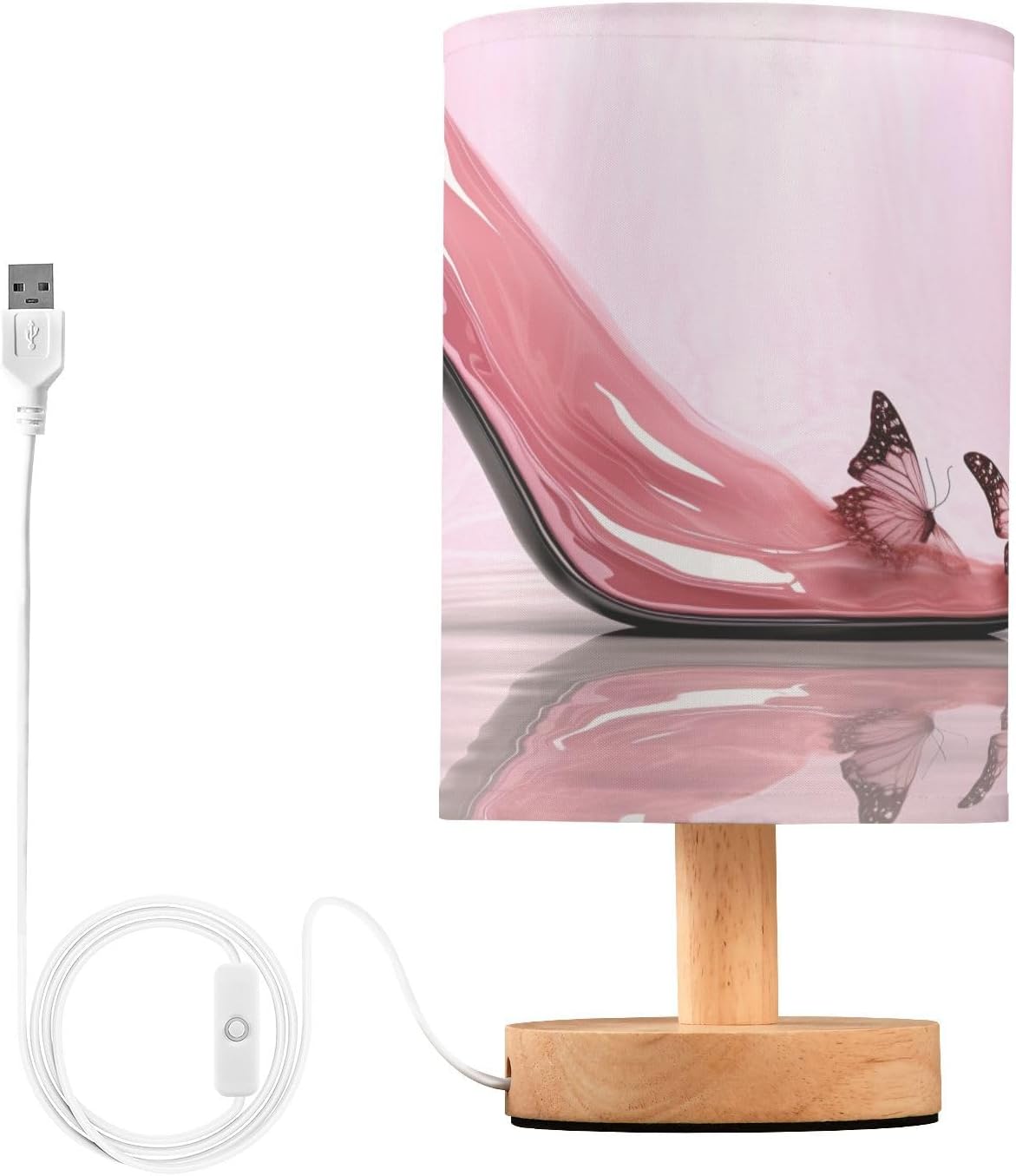 Bedside Table Lamp, Pink High Heels Nightstand Lamp for Bedroom with USB Port, LED Desk Lamps for Living Room Dorm Reading