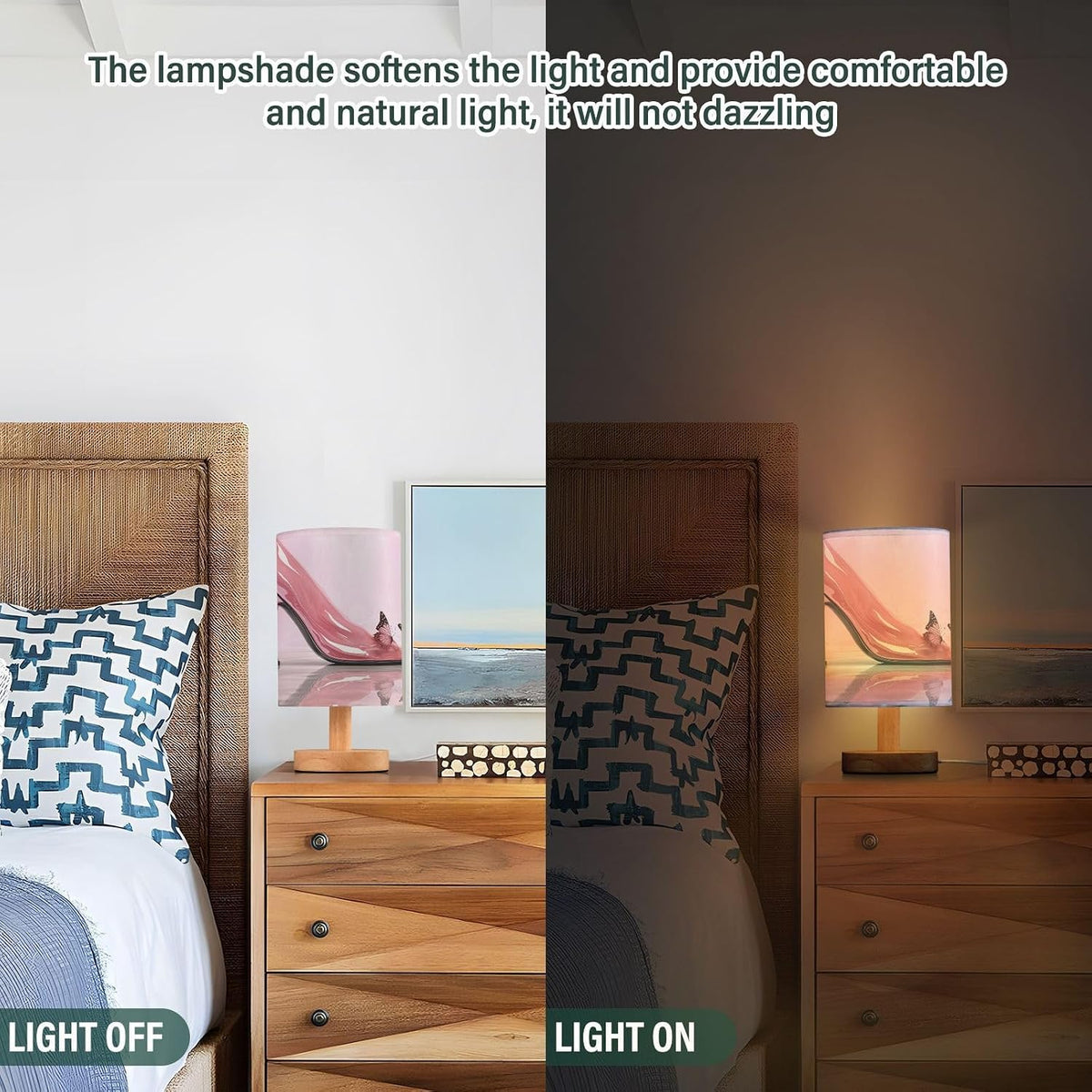 Bedside Table Lamp, Pink High Heels Nightstand Lamp for Bedroom with USB Port, LED Desk Lamps for Living Room Dorm Reading