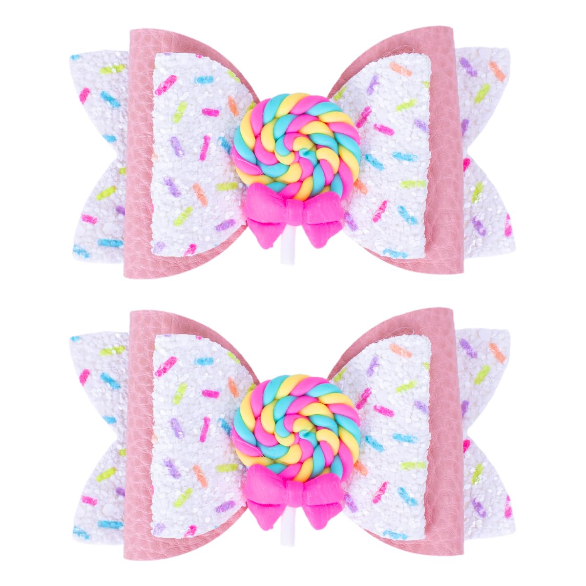 Lollipop Hair Bows, Glitter Hair Clips for Girls Sparkly Confetti Sprinkle Handmade Bows Metal Alligator Hairpin Hair Accessories for Girls Birthday Back to School Party Decor - Pink