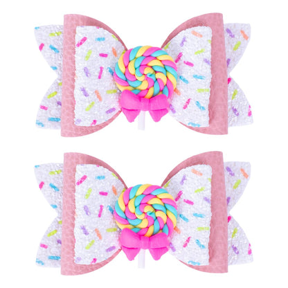 Lollipop Hair Bows, Glitter Hair Clips for Girls Sparkly Confetti Sprinkle Handmade Bows Metal Alligator Hairpin Hair Accessories for Girls Birthday Back to School Party Decor - Pink