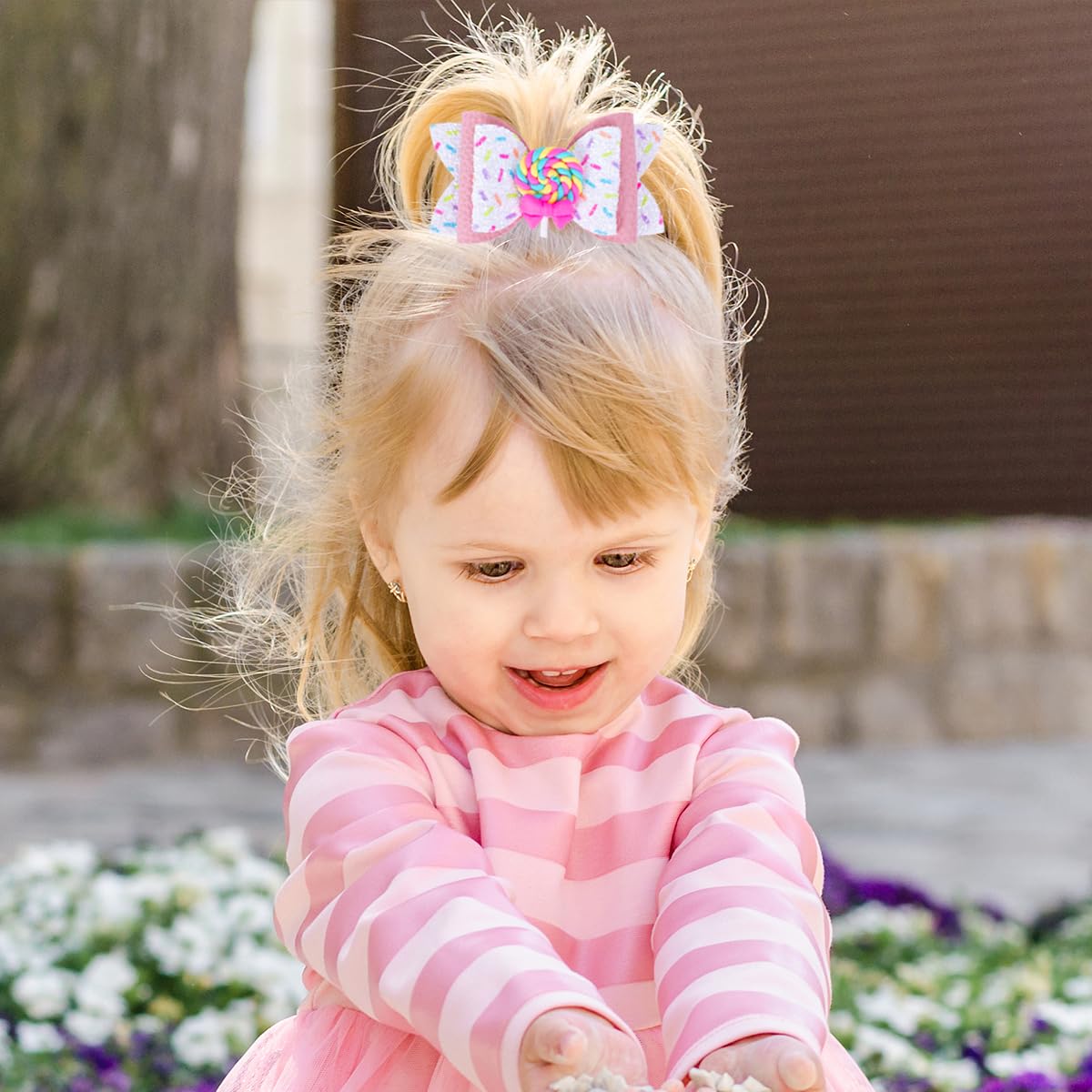 Lollipop Hair Bows, Glitter Hair Clips for Girls Sparkly Confetti Sprinkle Handmade Bows Metal Alligator Hairpin Hair Accessories for Girls Birthday Back to School Party Decor - Pink