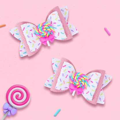 Lollipop Hair Bows, Glitter Hair Clips for Girls Sparkly Confetti Sprinkle Handmade Bows Metal Alligator Hairpin Hair Accessories for Girls Birthday Back to School Party Decor - Pink