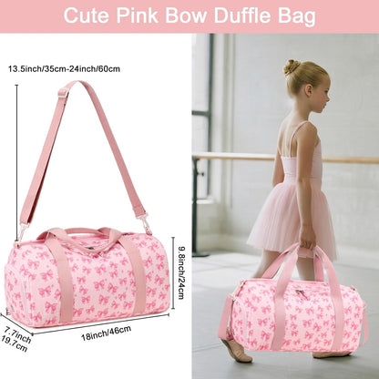 Duffle Bag for Gym Sports Women Girls Workout Travel Bag Weekender with Shoe Compartment and Wet Pocket (Pink Bow-Star)