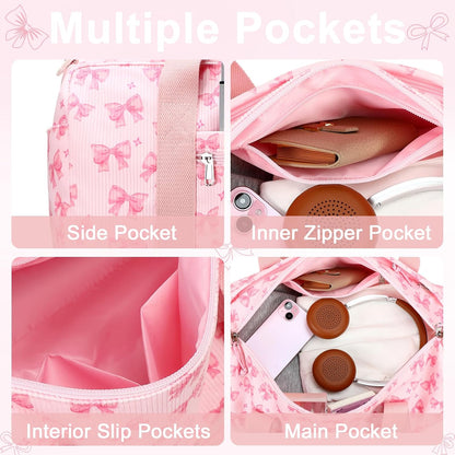 Duffle Bag for Gym Sports Women Girls Workout Travel Bag Weekender with Shoe Compartment and Wet Pocket (Pink Bow-Star)