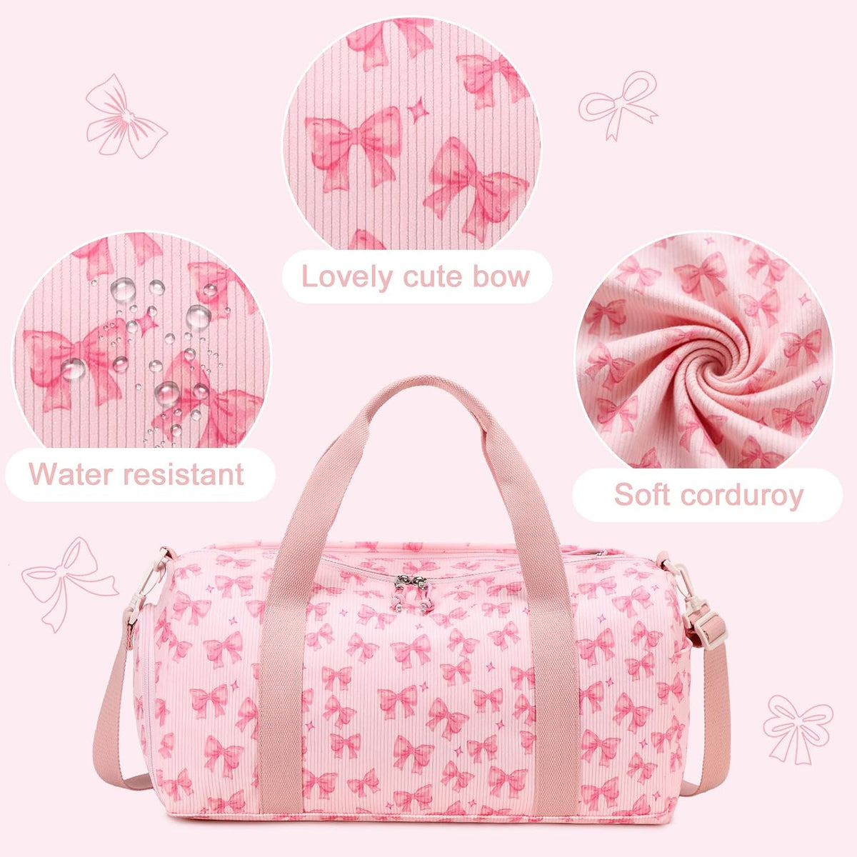 Duffle Bag for Gym Sports Women Girls Workout Travel Bag Weekender with Shoe Compartment and Wet Pocket (Pink Bow-Star)