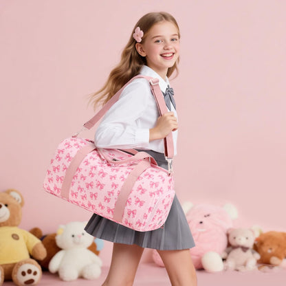 Duffle Bag for Gym Sports Women Girls Workout Travel Bag Weekender with Shoe Compartment and Wet Pocket (Pink Bow-Star)