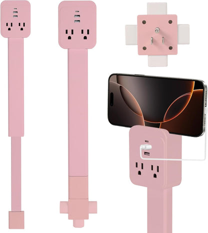 Outlet Extender 17-41in，Upgrade Stable USB-A&USB-C Wall Outlet Extender Made of Fireproof Material，Wall Plug Extender Anti-Wires-Chaos，with 4 Fixed Angles Suit for Outlet Behind Desk, Sofa（Pink）