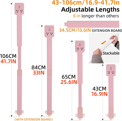 Outlet Extender 17-41in，Upgrade Stable USB-A&USB-C Wall Outlet Extender Made of Fireproof Material，Wall Plug Extender Anti-Wires-Chaos，with 4 Fixed Angles Suit for Outlet Behind Desk, Sofa（Pink）