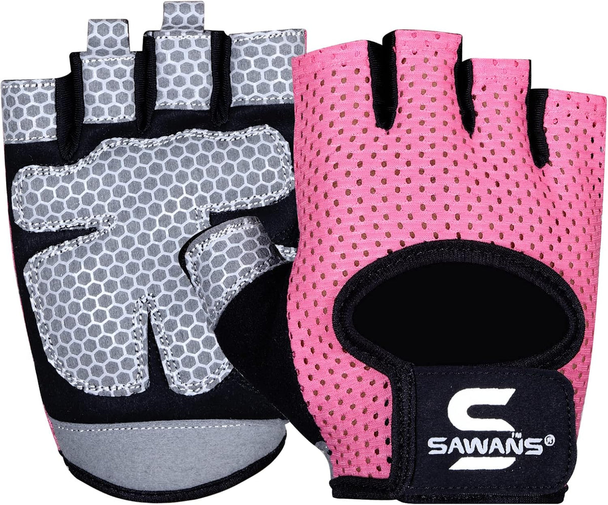 SAWANS Workout Gloves for Men and Women Weight Lifting Gloves Gym Fitness Exercise Cycling Pull ups Microfiber Lightweight Breathable Non-Slip Silicone Padded Palm Grip Protection