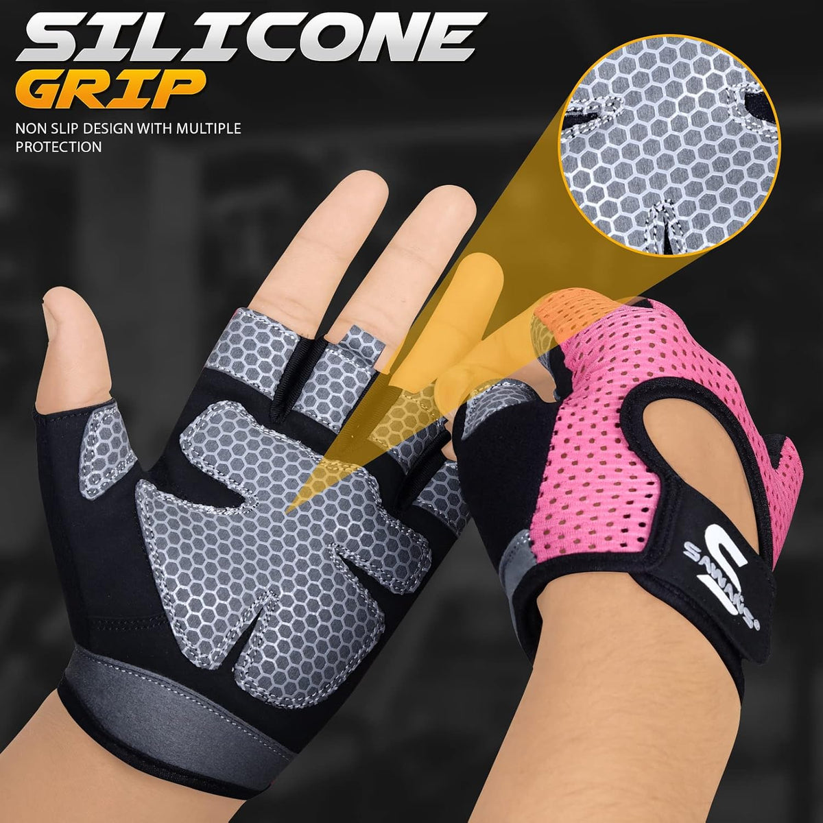 SAWANS Workout Gloves for Men and Women Weight Lifting Gloves Gym Fitness Exercise Cycling Pull ups Microfiber Lightweight Breathable Non-Slip Silicone Padded Palm Grip Protection