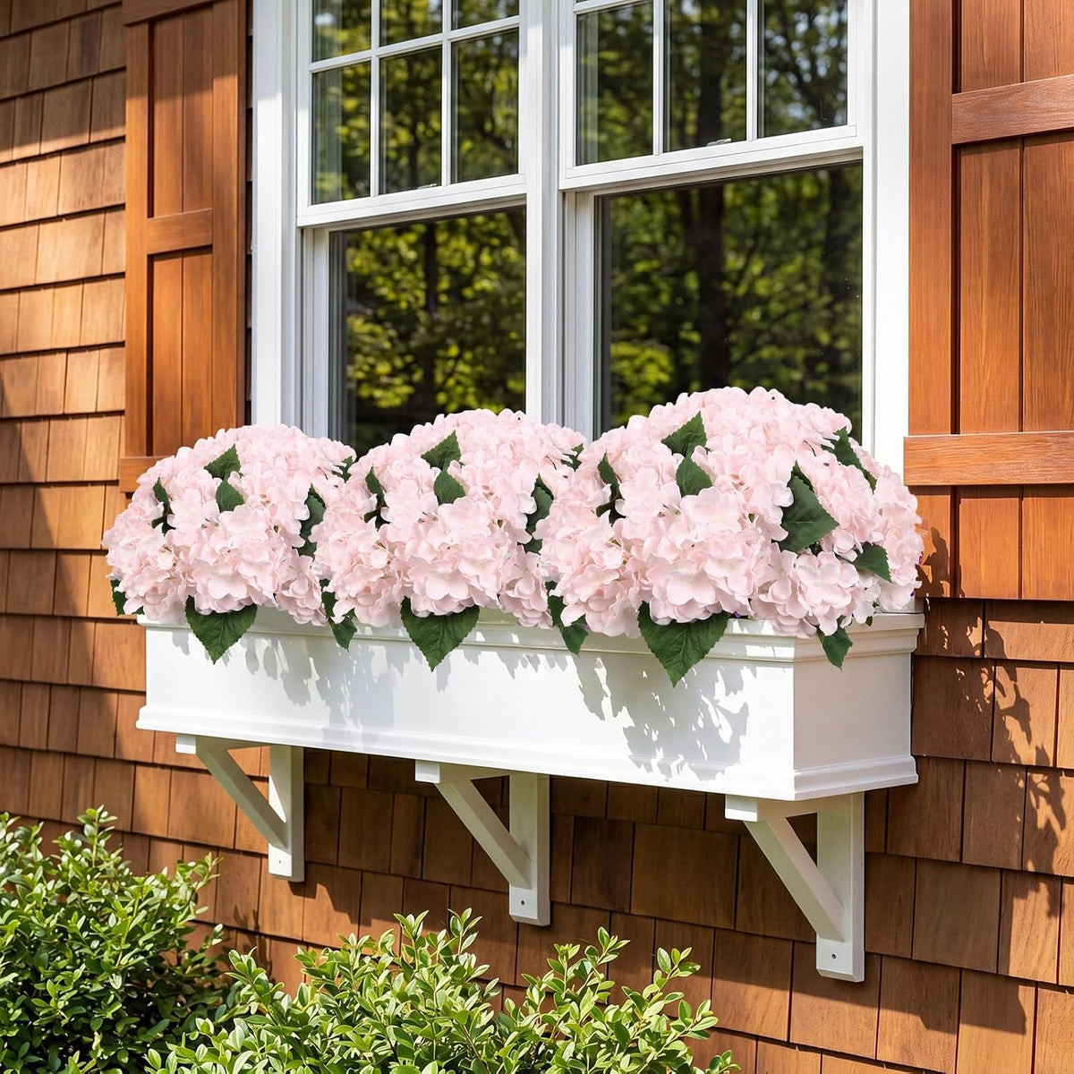 4 Bundles Light Pink Artificial Hydrangeas Flowers Outdoors UV Resistant Faux Silk Flowers for Balcony Window Box Front Door Porch Yard Home Garden Wedding Decor (Light Pink)