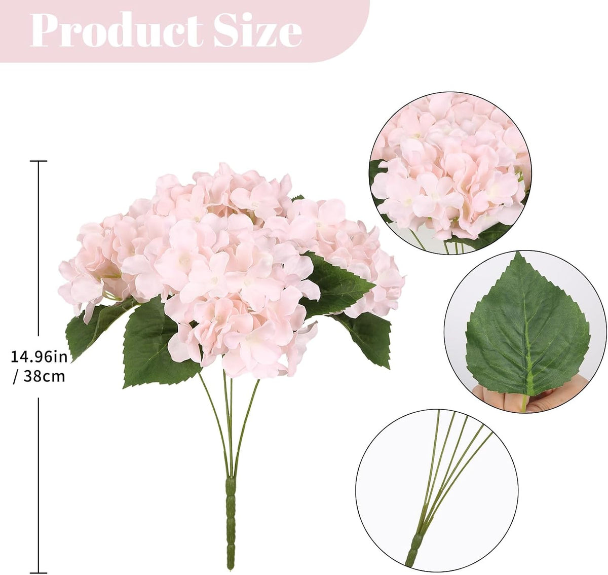 4 Bundles Light Pink Artificial Hydrangeas Flowers Outdoors UV Resistant Faux Silk Flowers for Balcony Window Box Front Door Porch Yard Home Garden Wedding Decor (Light Pink)