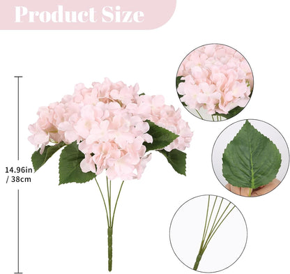 4 Bundles Light Pink Artificial Hydrangeas Flowers Outdoors UV Resistant Faux Silk Flowers for Balcony Window Box Front Door Porch Yard Home Garden Wedding Decor (Light Pink)