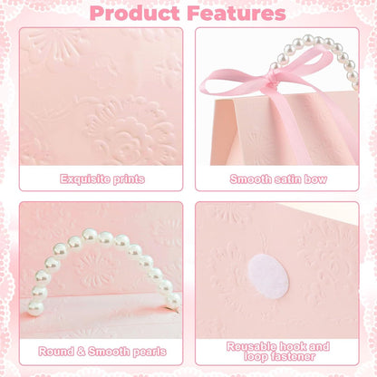 24Pcs Pink Pearl Paper Gift Boxes, Elegant Candy Favor Boxes with Ribbon for Wedding, Bridal Shower, Birthday, Baby Shower 5.12"x3.35"x2.95"