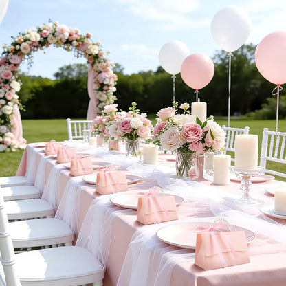 24Pcs Pink Pearl Paper Gift Boxes, Elegant Candy Favor Boxes with Ribbon for Wedding, Bridal Shower, Birthday, Baby Shower 5.12"x3.35"x2.95"