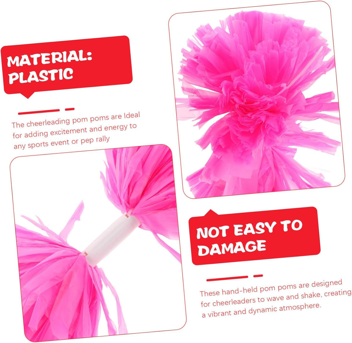 Pink Cheer Pom Poms with Handle 2pcs for Sports Performance