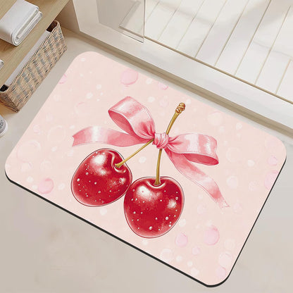 Pink Bow Bathroom Rugs Cherry Bath Mat, Thin Non Slip Floor Mats Shower Bath Rug for Tub, Laundry,Kitchen,Christmas Decorations, 17"x 29.5"