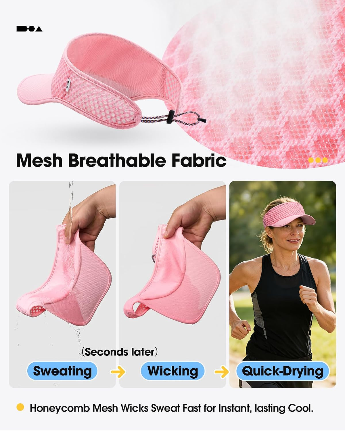 Mesh Breathable Sports Visor - Men Women Adjustable Lightweight Quick Dry Sun Hat for Tennis, Golf, Running
