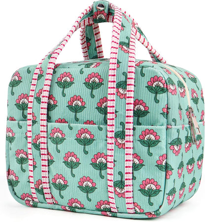 Aesthetic Corduroy Insulated Lunch Bag for Women Floral Lunch Box
