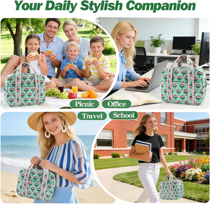 Aesthetic Corduroy Insulated Lunch Bag for Women Floral Lunch Box