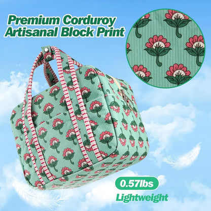 Aesthetic Corduroy Insulated Lunch Bag for Women Floral Lunch Box