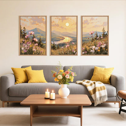 Large Boho Sunset Wildflower Framed Canvas Wall Art -16"x24"x3