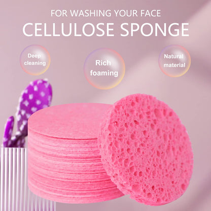 50-Count Compressed Facial Sponges, Pink Cellulose Daily Facial Cleaning