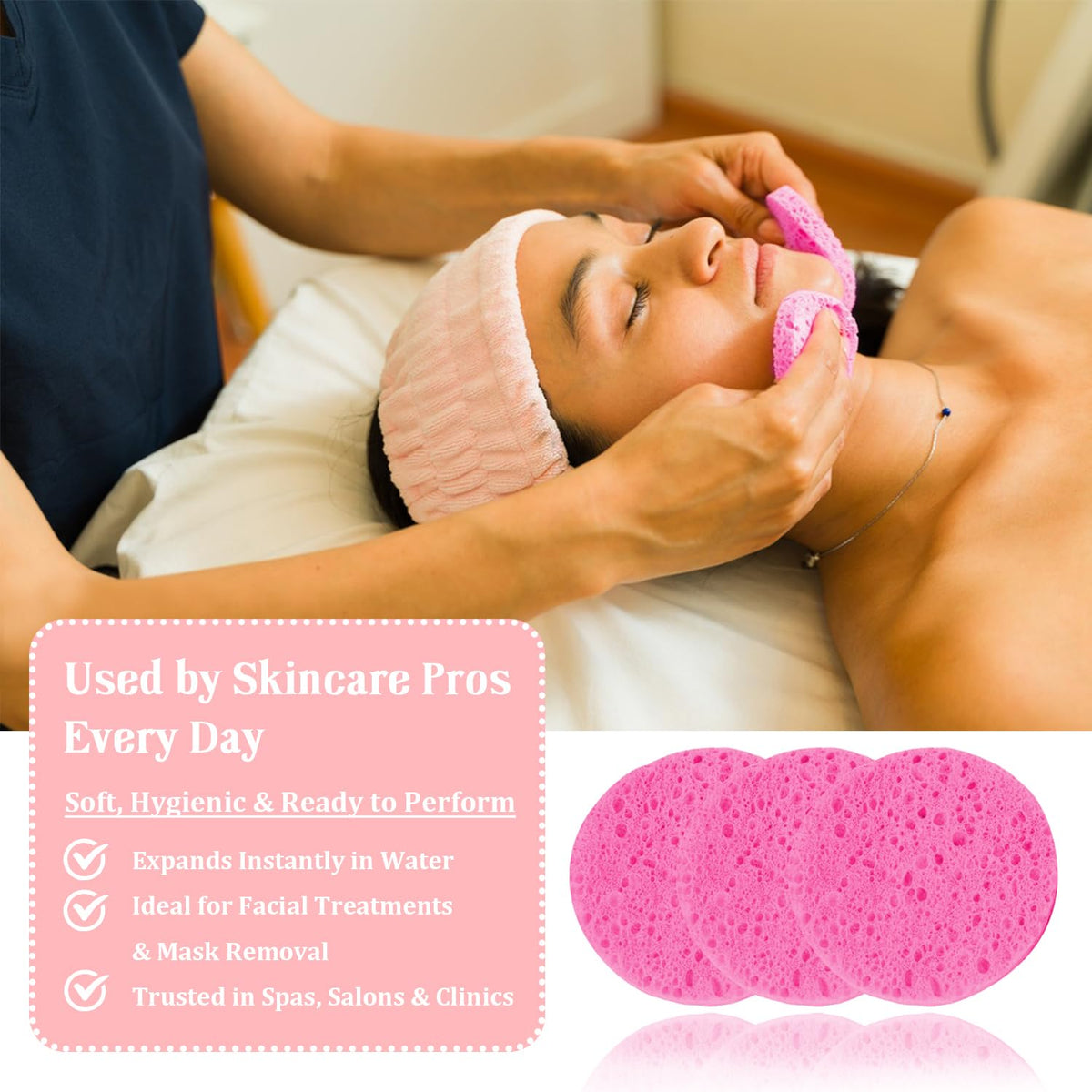 50-Count Compressed Facial Sponges, Pink Cellulose Daily Facial Cleaning