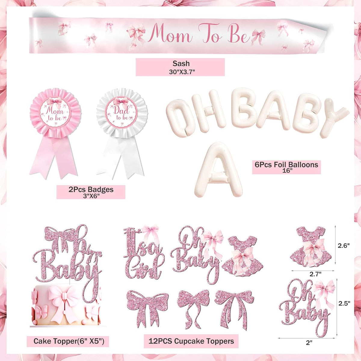 Pink Bow Baby Shower Decorations Kit – 144 Pcs Complete Coquette Baby Shower Party Supplies for Girl Pink Bow Themed Party Décor