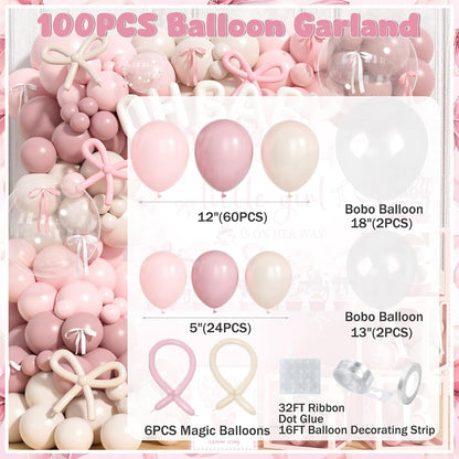 Pink Bow Baby Shower Decorations Kit – 144 Pcs Complete Coquette Baby Shower Party Supplies for Girl Pink Bow Themed Party Décor