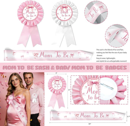Pink Bow Baby Shower Decorations Kit – 144 Pcs Complete Coquette Baby Shower Party Supplies for Girl Pink Bow Themed Party Décor