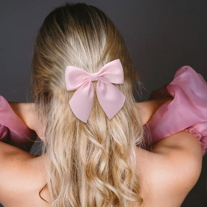 3.5 Inch Cheer Bow Clips for Women Girls Thick Ribbon Boutique Alligator Clips with Tails Hair Accessories for Older Kids Children Young Girls 2 Pcs (Light Pink)