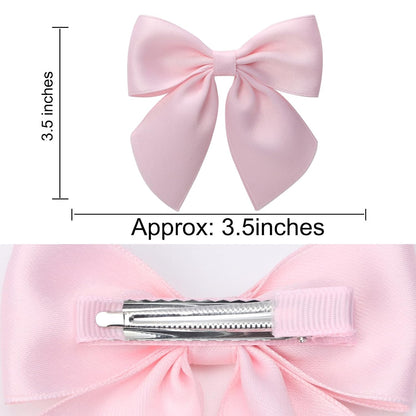 3.5 Inch Cheer Bow Clips for Women Girls Thick Ribbon Boutique Alligator Clips with Tails Hair Accessories for Older Kids Children Young Girls 2 Pcs (Light Pink)