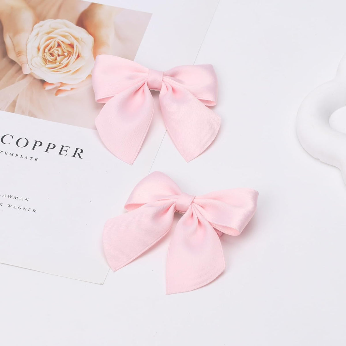 3.5 Inch Cheer Bow Clips for Women Girls Thick Ribbon Boutique Alligator Clips with Tails Hair Accessories for Older Kids Children Young Girls 2 Pcs (Light Pink)