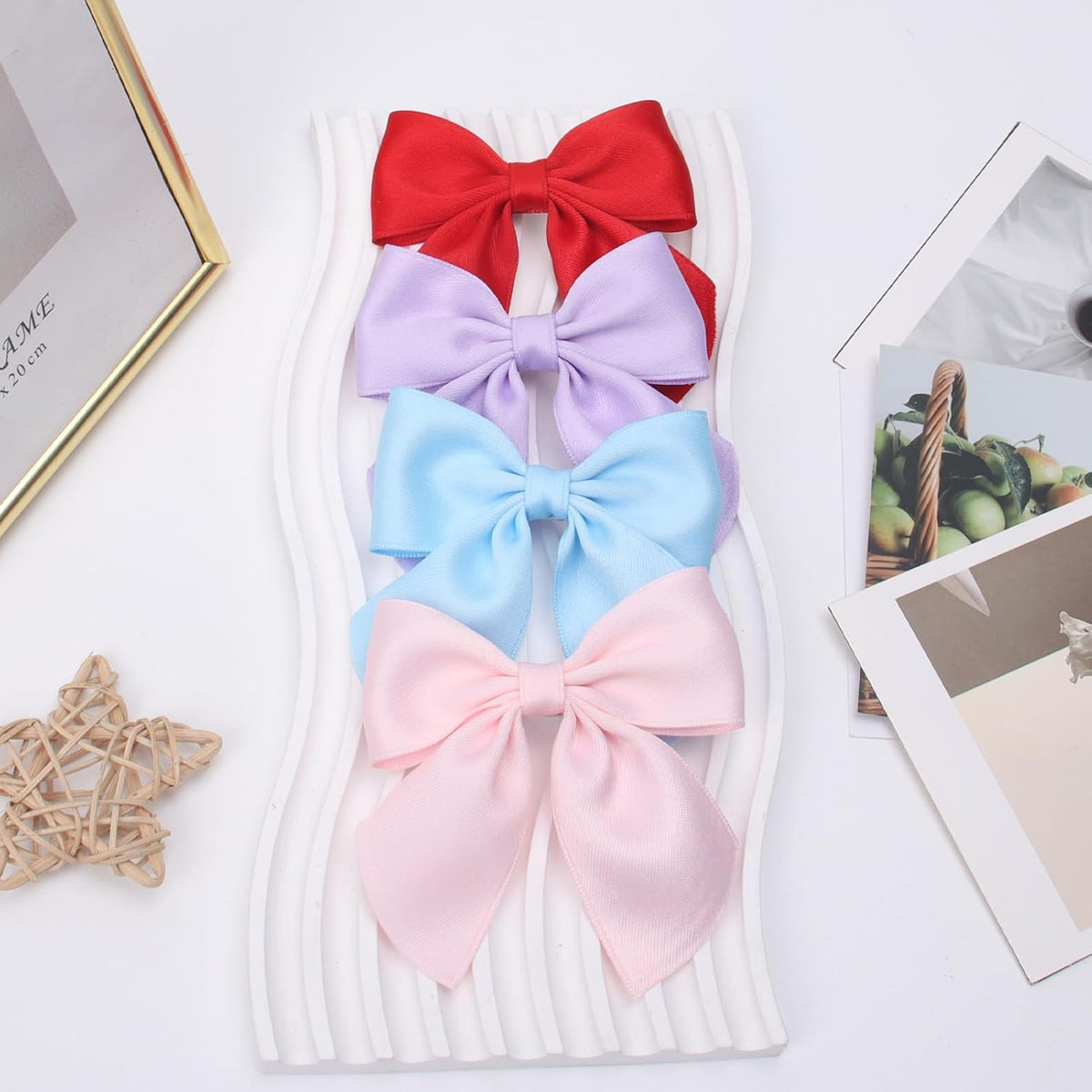 3.5 Inch Cheer Bow Clips for Women Girls Thick Ribbon Boutique Alligator Clips with Tails Hair Accessories for Older Kids Children Young Girls 2 Pcs (Light Pink)