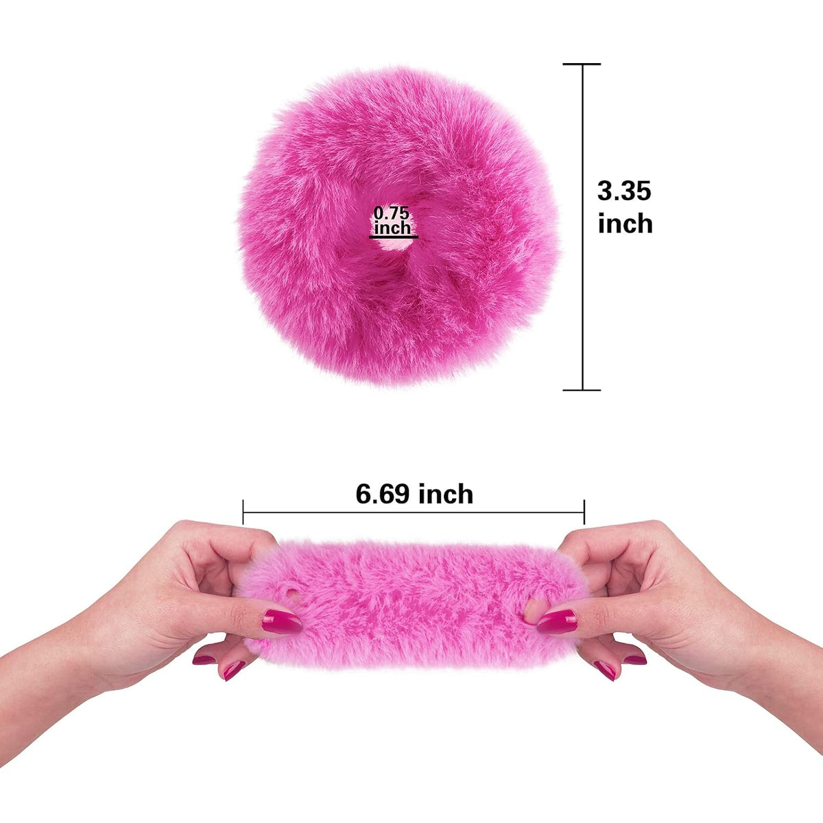2 PCS Pink Pom Pom Hair Tie Fuzzy Furry Faux Rabbit Fur Scrunchies for Girls Women Hair Accessories