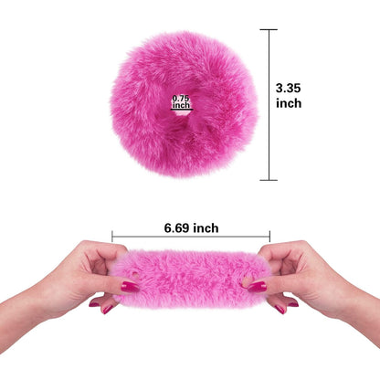 2 PCS Pink Pom Pom Hair Tie Fuzzy Furry Faux Rabbit Fur Scrunchies for Girls Women Hair Accessories