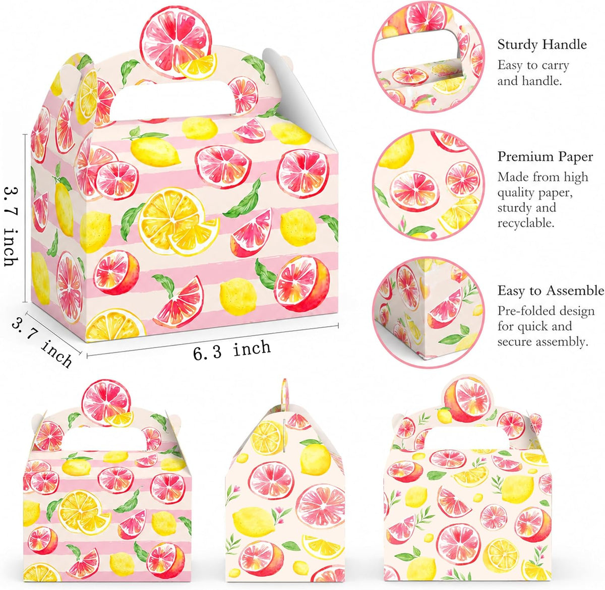 Pink Citrus Lemon Party Favor Boxes Summer Baby Shower Treat Gift Boxes
