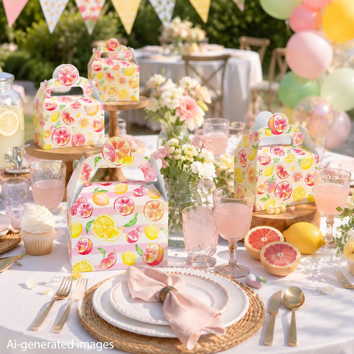 Pink Citrus Lemon Party Favor Boxes Summer Baby Shower Treat Gift Boxes