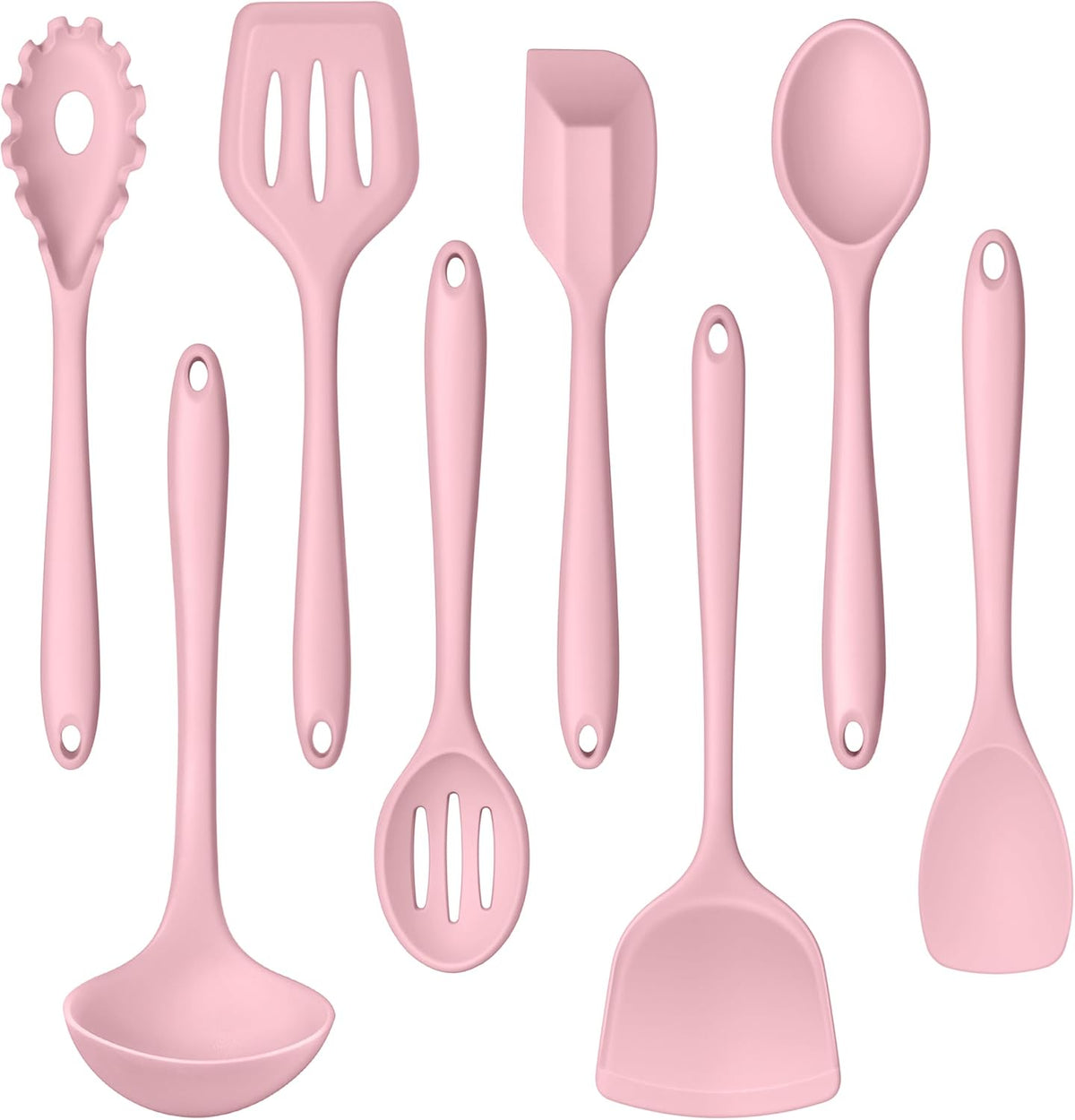 Pink Silicone Cooking Utensils Set of 8, Non-Toxic Kitchen Utensils