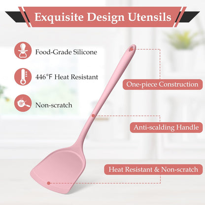 Pink Silicone Cooking Utensils Set of 8, Non-Toxic Kitchen Utensils