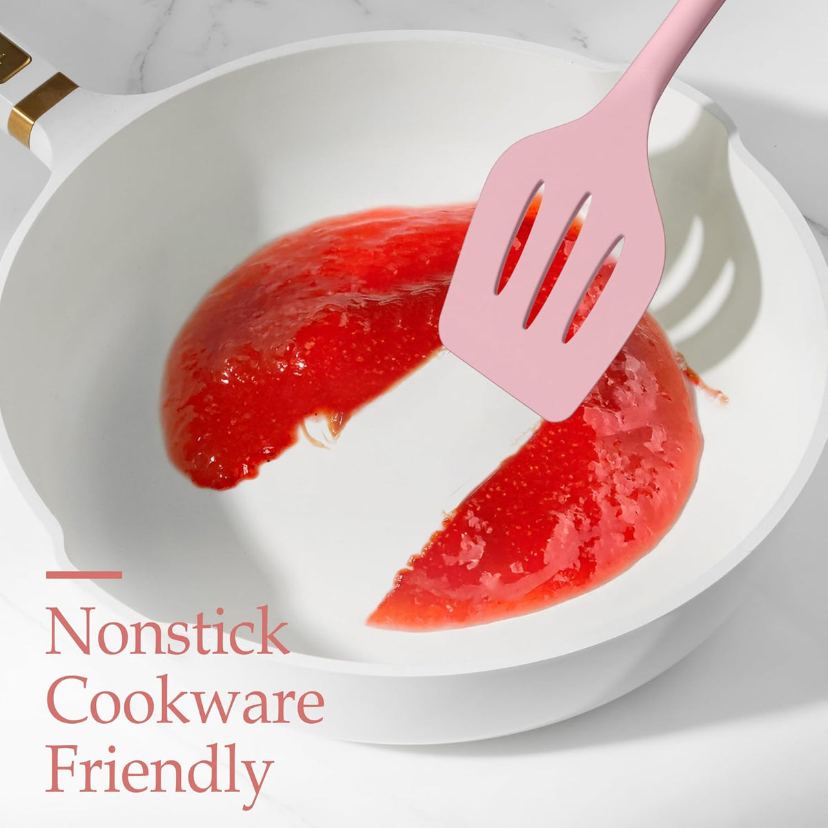 Pink Silicone Cooking Utensils Set of 8, Non-Toxic Kitchen Utensils