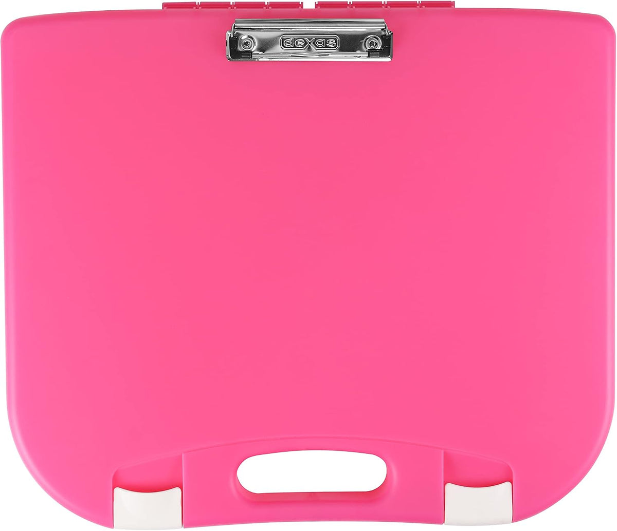 Portable Lap Desk with Storage, Integrated Handle, Exterior Wire Clip, 18”x 15.25”x 1.38” Pink w/White Latch