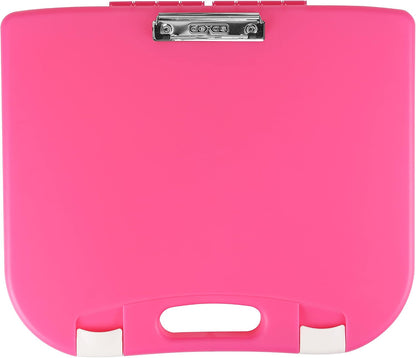 Portable Lap Desk with Storage, Integrated Handle, Exterior Wire Clip, 18”x 15.25”x 1.38” Pink w/White Latch