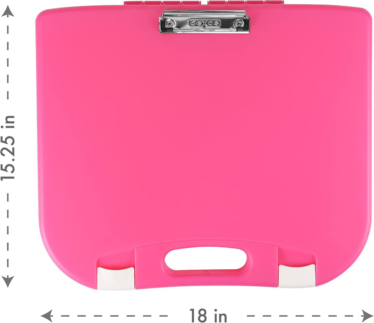 Portable Lap Desk with Storage, Integrated Handle, Exterior Wire Clip, 18”x 15.25”x 1.38” Pink w/White Latch