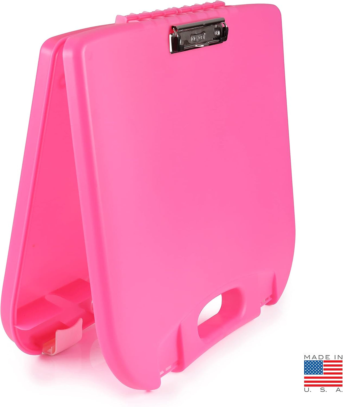 Portable Lap Desk with Storage, Integrated Handle, Exterior Wire Clip, 18”x 15.25”x 1.38” Pink w/White Latch