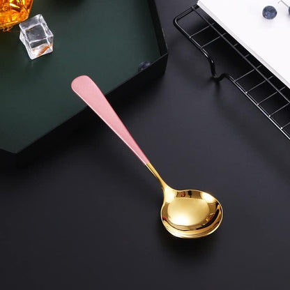 Silverware Flatware Cutlery Set, 1/4/6/8/10/12 Pieces 304 Stainless Steel Dessert Spoons, Round Head Short Handle Fruit Spoons(Pink Gold,4 Pieces)