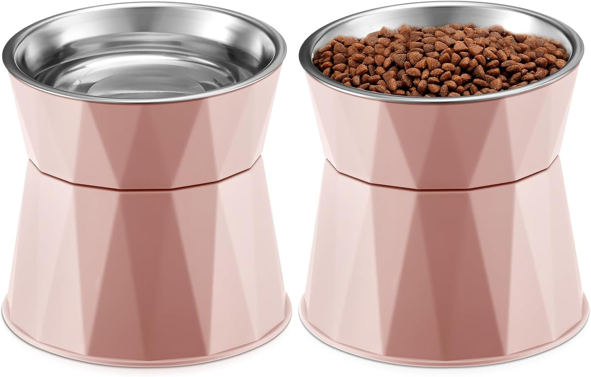 2 Pcs Elevated Cat Bowls, Adjustable Raised Feeder, Pink